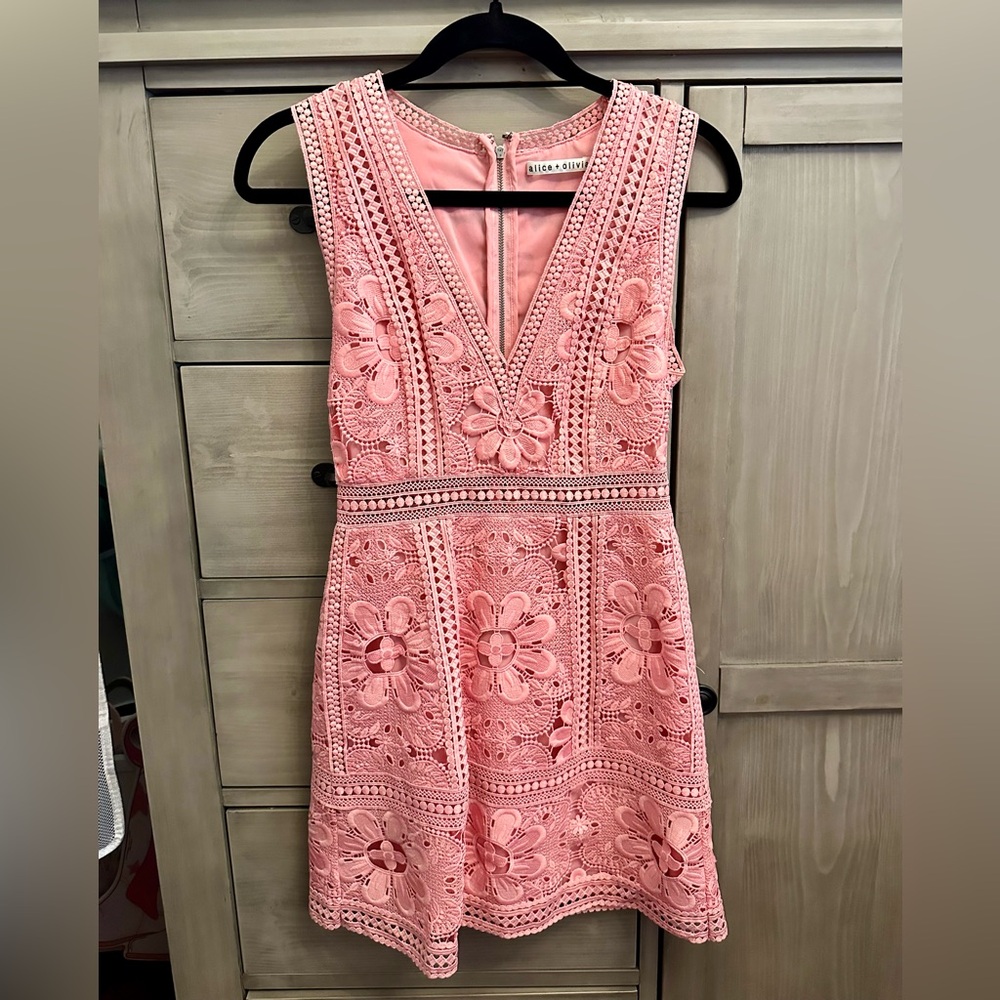 Alice + Olivia Pink Floral Lace Mini Dress